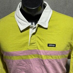 Vintage Y2K Stussy Striped Polo Rugby Shirt Long Sleeve Men’s size L